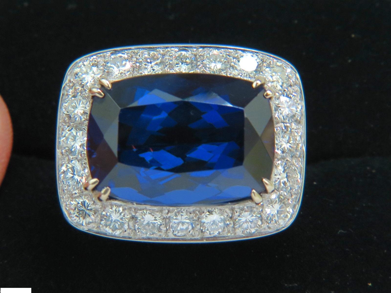 Women's or Men's 18 Karat GIA 22.95 Carat Natural Tanzanite Diamond Ring 18 Karat Custom Mount For Sale