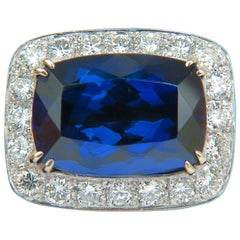 18 Karat GIA 22.95 Carat Natural Tanzanite Diamond Ring 18 Karat Custom Mount