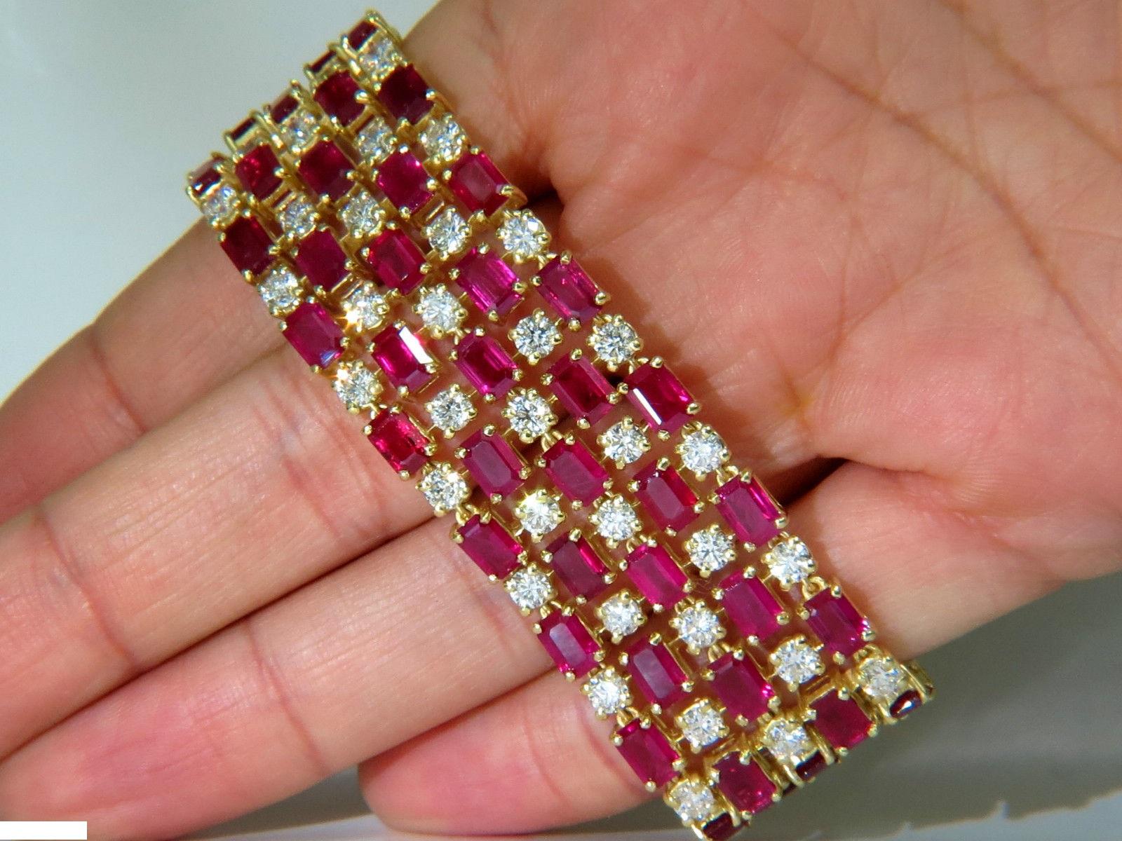 Women's 18 Karat GIA 55.25 Natural Top Gem Ruby Diamond Bracelet Hinged Blood For Sale
