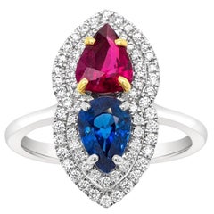 18 Karat GIA Certified 1.05 Carat Ruby No Heat, 1.25ct Sapphire & Diamond Ring