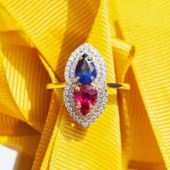 18 Karat GIA Certified 1.05 Carat Ruby No Heat, 1.25ct Sapphire 
Diamond Ring