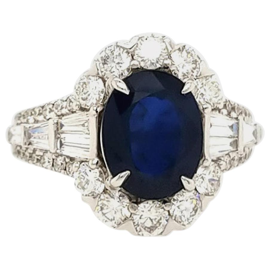 18 Karat GIA Certified 2.70 Carat Oval Sapphire and Diamond Ring White Gold