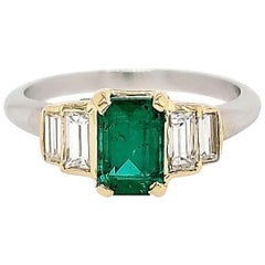 18 Karat GIA Certified .99 Carat Emerald Diamond Ring White and Yellow Gold
