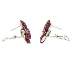18 Karat Gold 0.20 Carat Diamonds and Invisible 14.13 Carat Ruby Flower Earrings