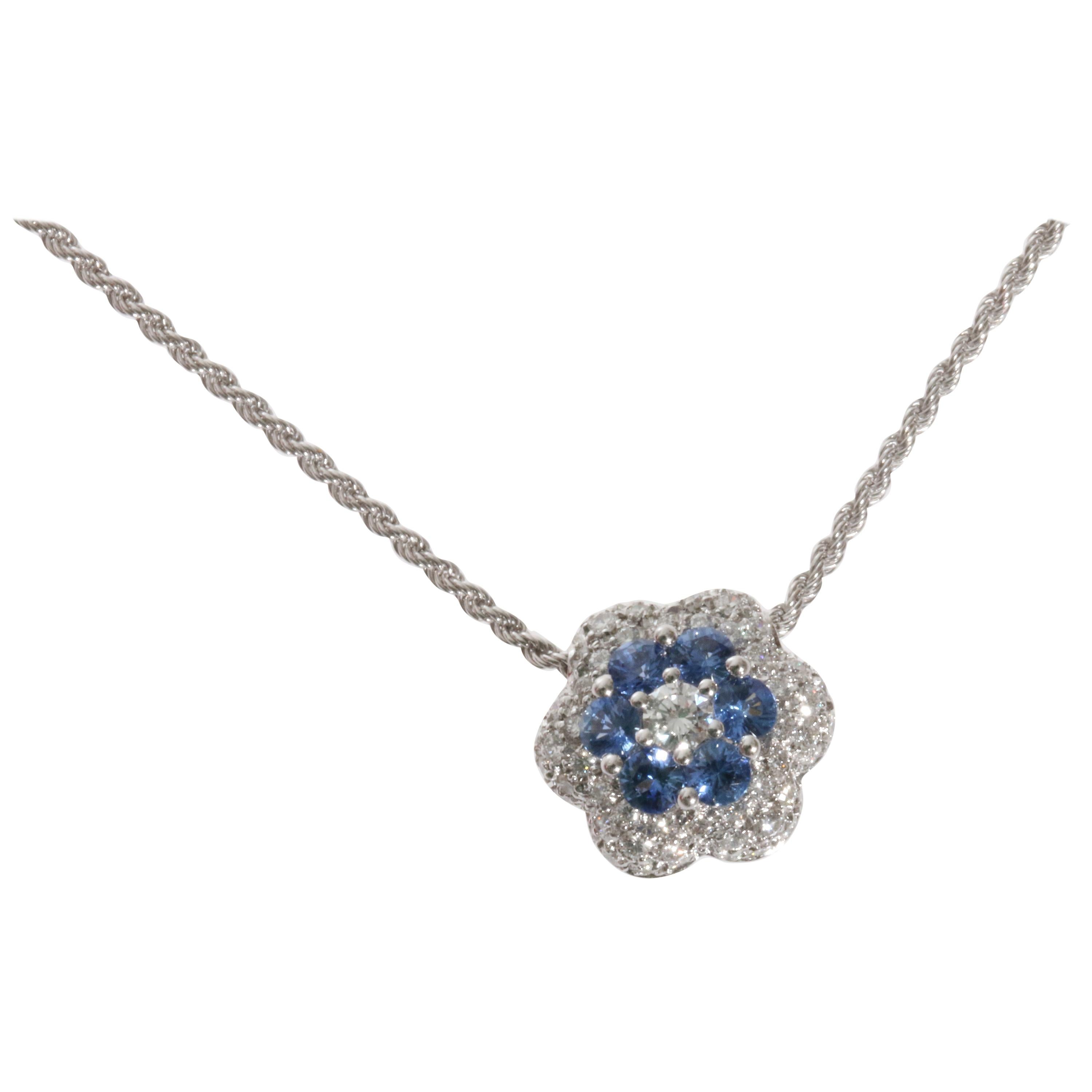 18 Karat Gold, 0.24 Carat Sapphires and 0.70 Carat Diamonds Pendant Necklace