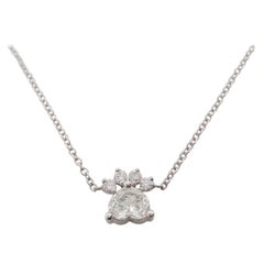 18 Karat Gold 0.39 Carat Heart and Round Cut Diamond Dog Paw Pendant Necklace