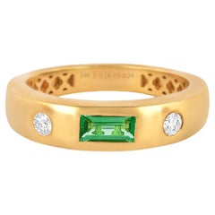 18 Karat Gold 0,43 Karat Diamant und Smaragd "Dreistein" Ring mit drei Steinen 