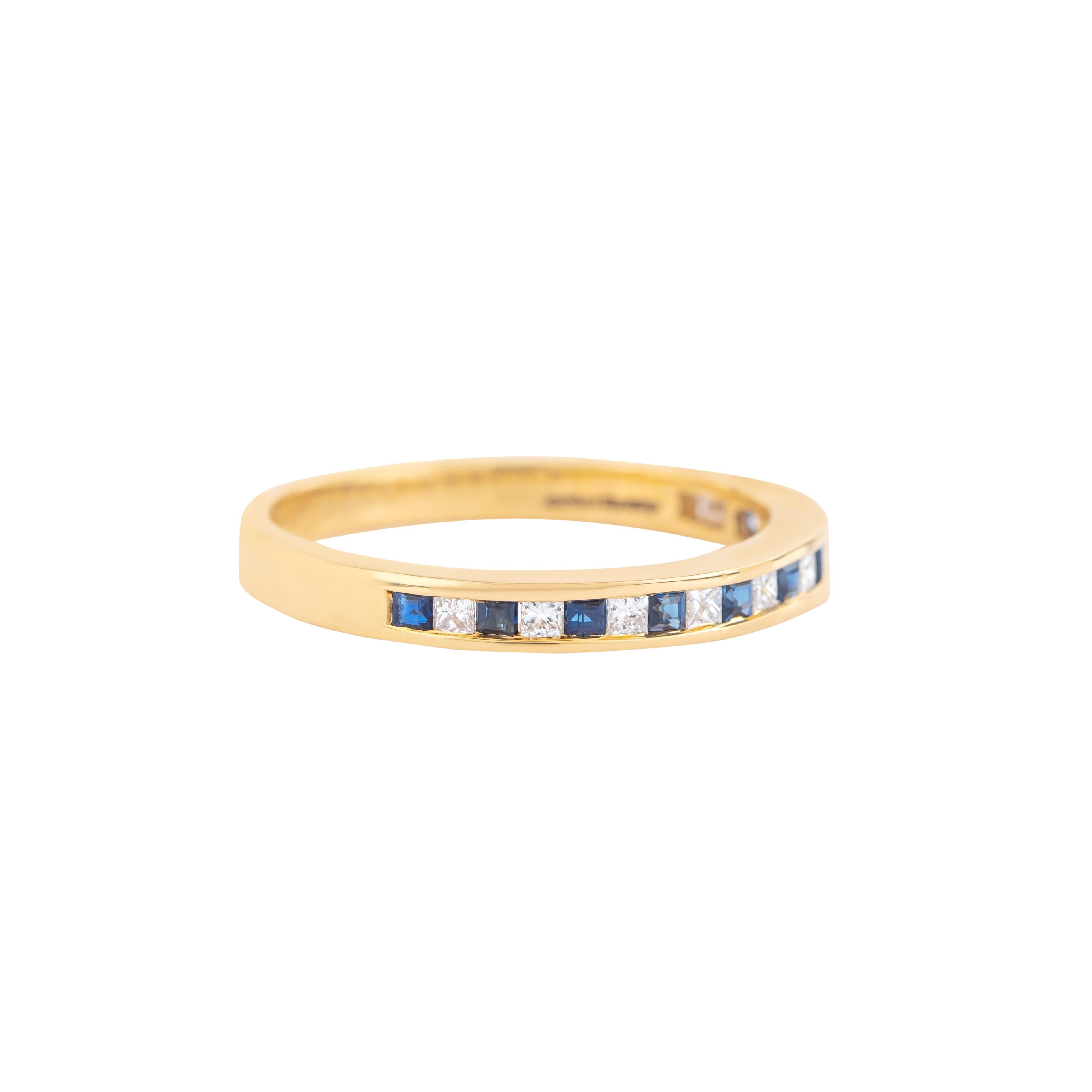 Modern 18 Karat Gold 0.45 Carat Diamond and Sapphire Half Band Ring For Sale