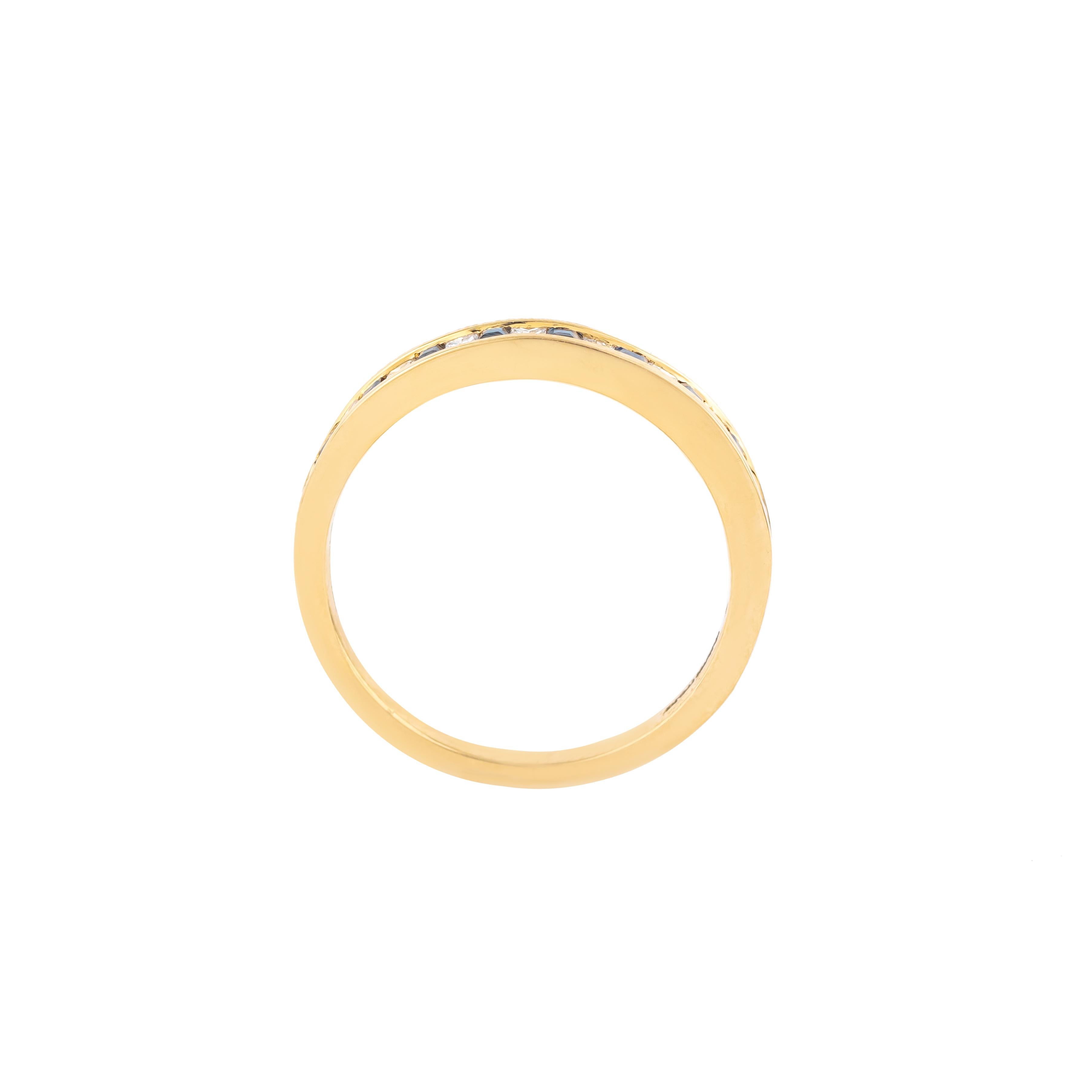 Princess Cut 18 Karat Gold 0.45 Carat Diamond and Sapphire Half Band Ring For Sale