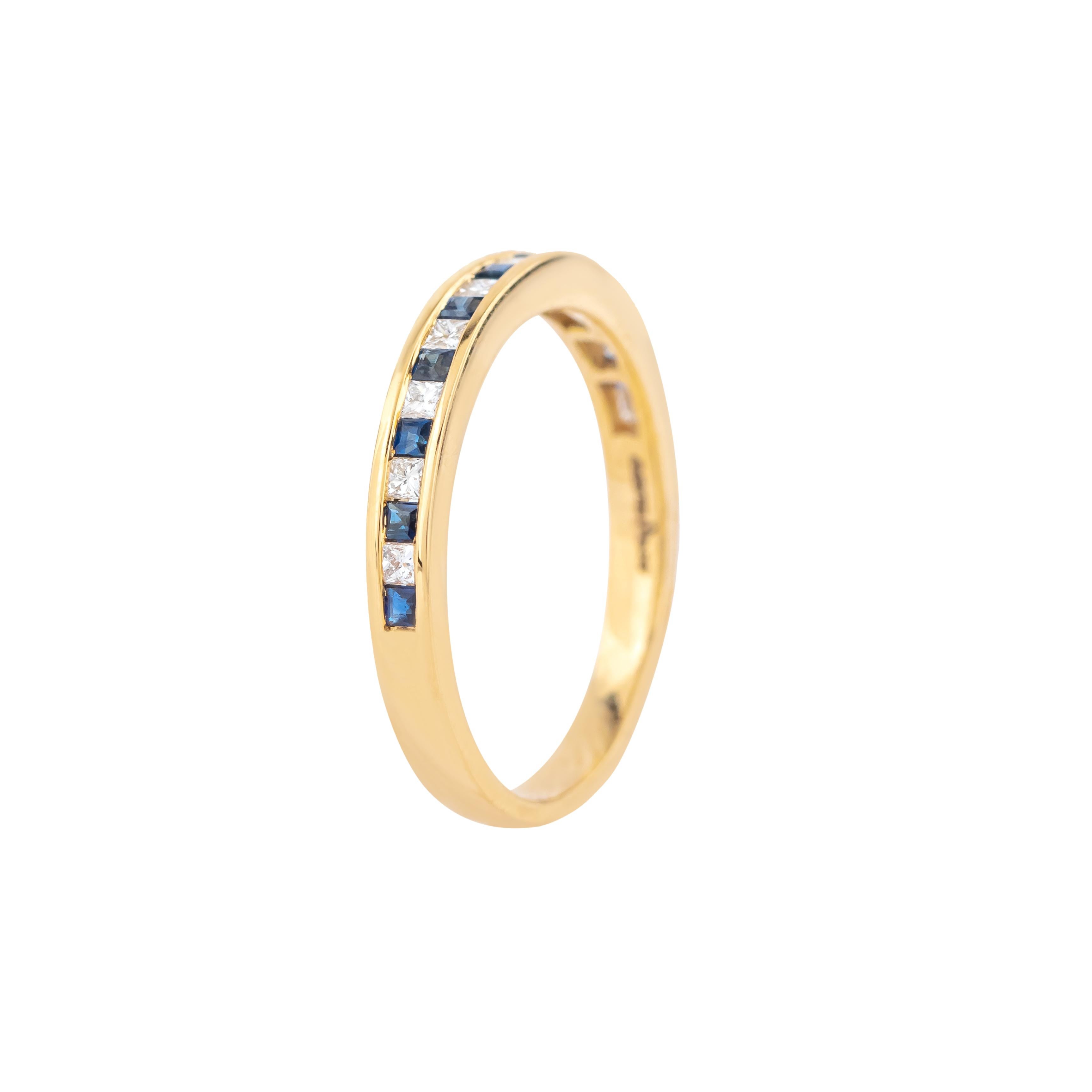 Women's 18 Karat Gold 0.45 Carat Diamond and Sapphire Half Band Ring For Sale