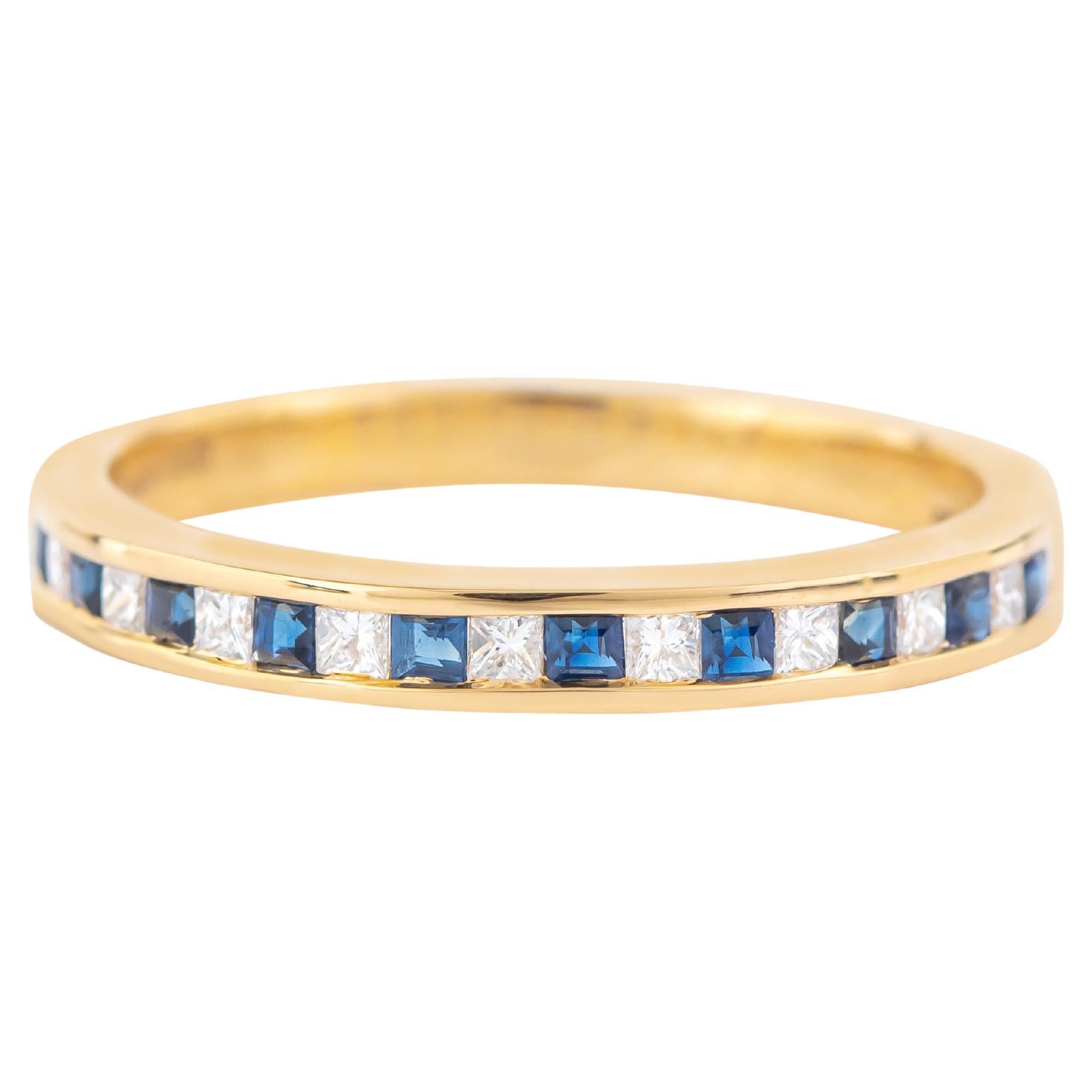 18 Karat Gold 0.45 Carat Diamond and Sapphire Half Band Ring For Sale