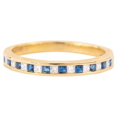 Bague demi-anneau en or 18 carats avec diamants et saphirs de 0,45 carat