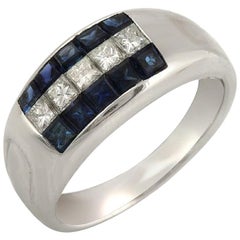 18 Karat Gold 0.52 Carat Diamonds and 1.04 Carat Blue Sapphire Wedding Band Ring