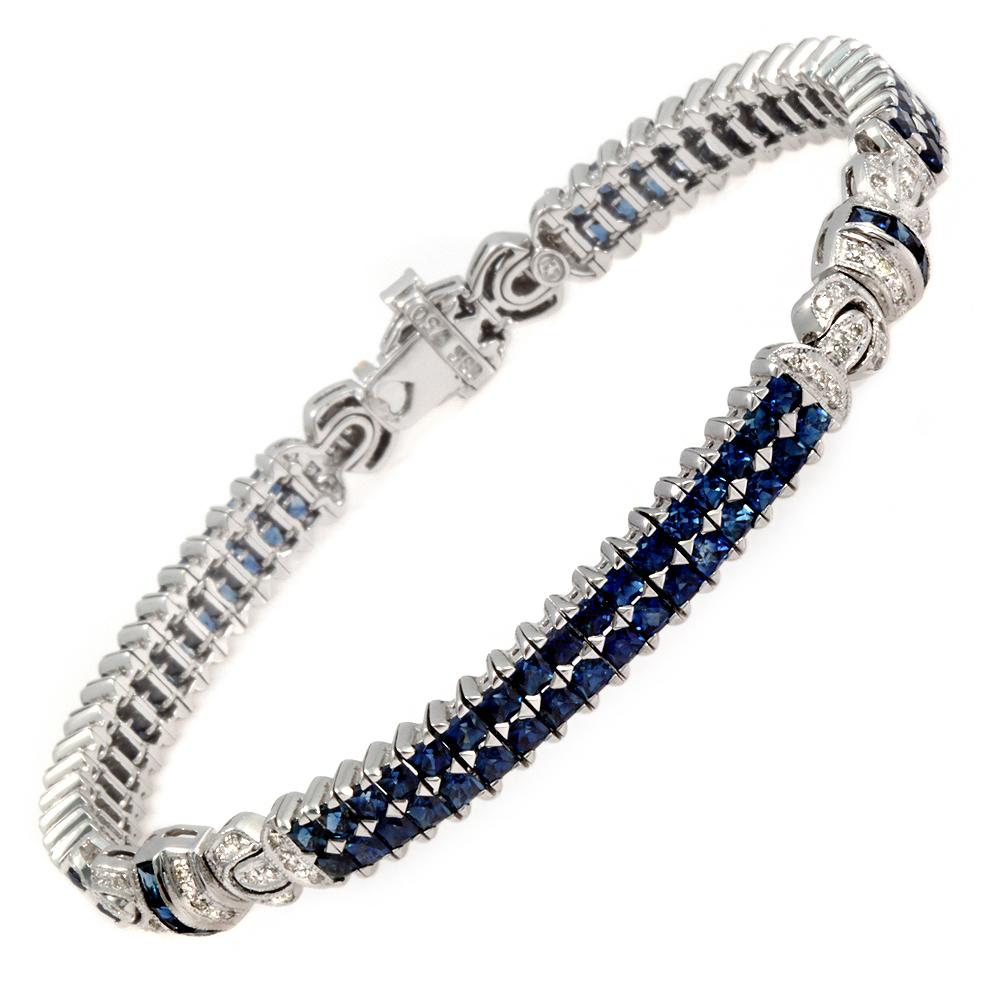 18 Karat Gold 0.52 Carat Diamonds and 8.50 Carat French Cut Sapphires Bracelet For Sale