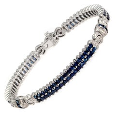 18 Karat Gold 0.52 Carat Diamonds and 8.50 Carat French Cut Sapphires Bracelet