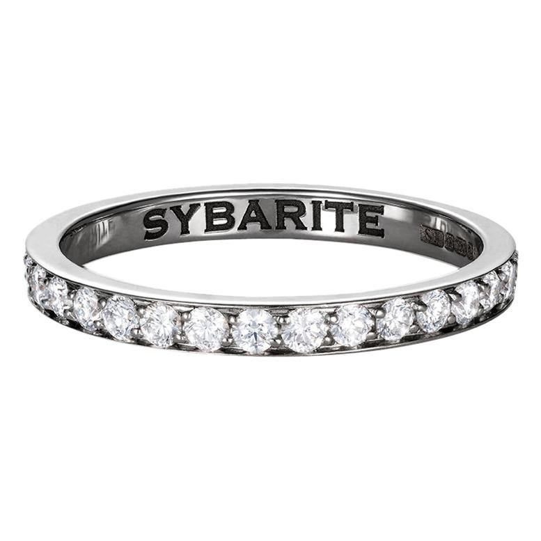 Bague à anneau classique en sybarite et or blanc avec diamants blancs