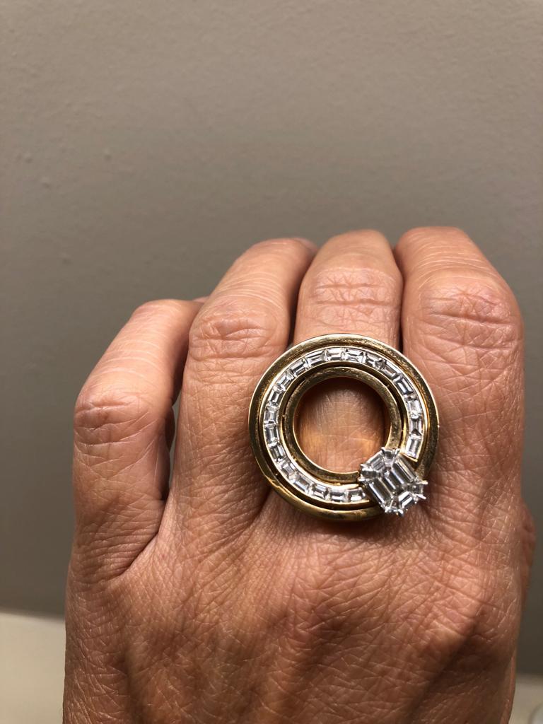  18k Rose Gold Baguette Pie Cut ( 9 pieces)  Emerald Cut Diamond Ring
Size: 12