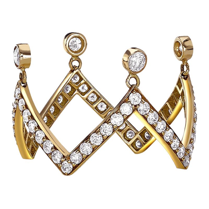 Bague couronne en sybarite en or jaune avec diamants blancs (Zig Zag) en vente