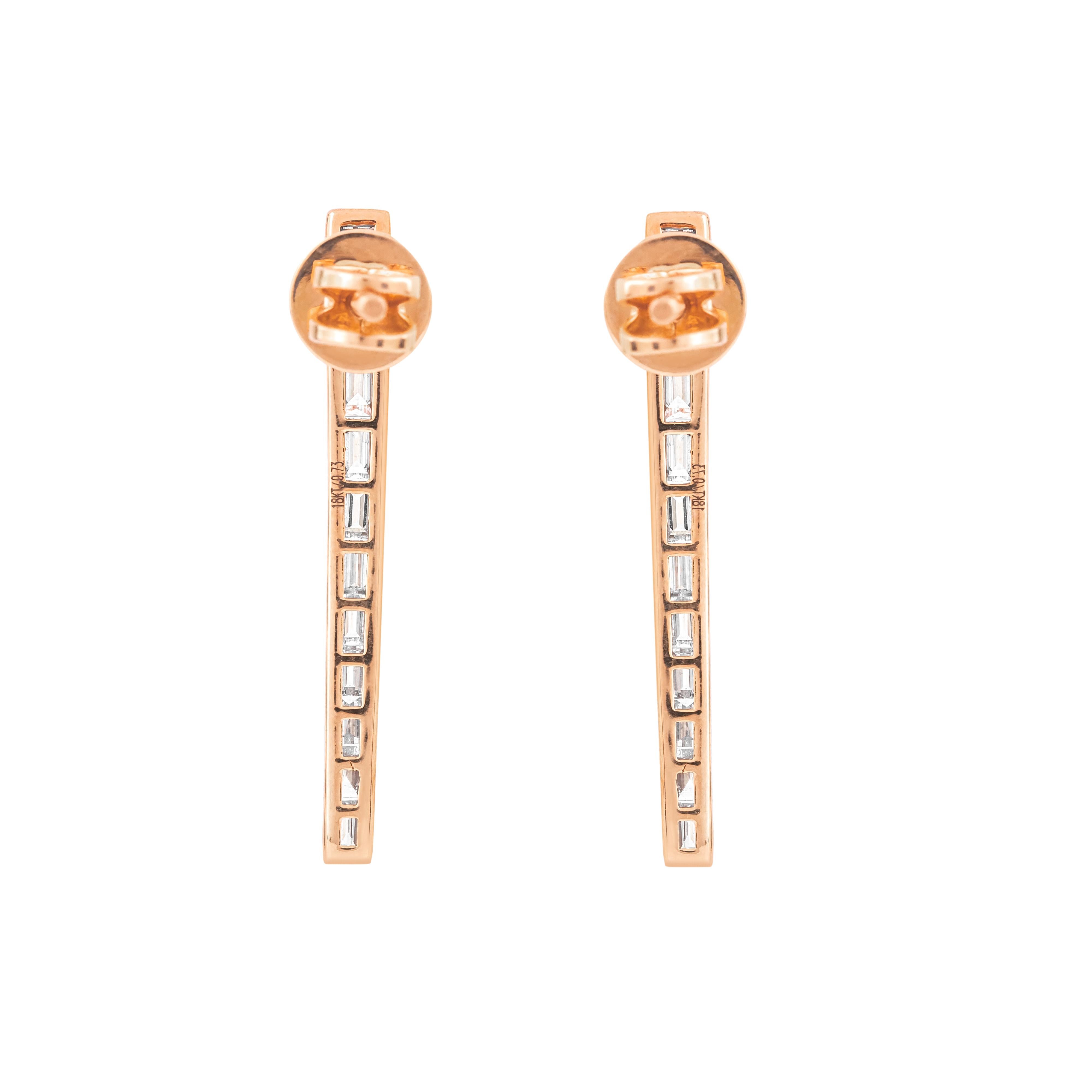 Baguette Cut 18 Karat Gold 0.73 Carat Diamond Cocktail Earrings For Sale