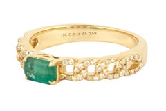 0.78 CT Natural Emerald Diamond Cocktail Ring 18K Yellow Gold Statement Jewelry