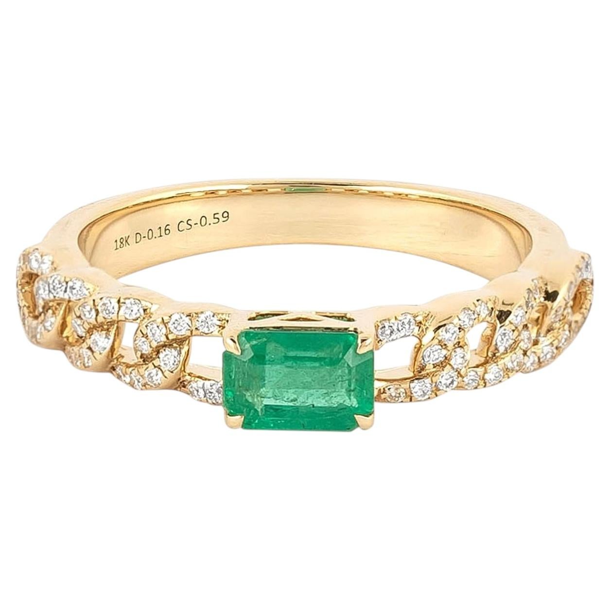 0.78 CT Natural Emerald Diamond Cocktail Ring 18K Yellow Gold Statement Jewelry