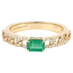 0.78 CT Natural Emerald Diamond Cocktail Ring 18K Yellow Gold Statement Jewelry