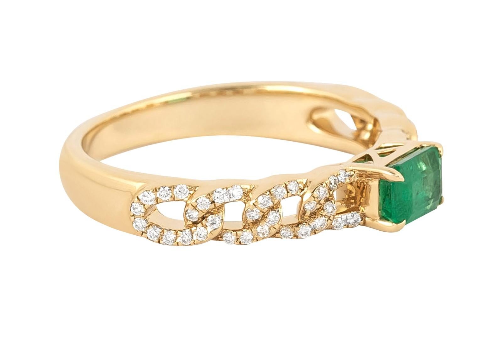 Emerald Cut 18 Karat Gold 0.78 Carat Diamond and Emerald Cocktail Ring  For Sale