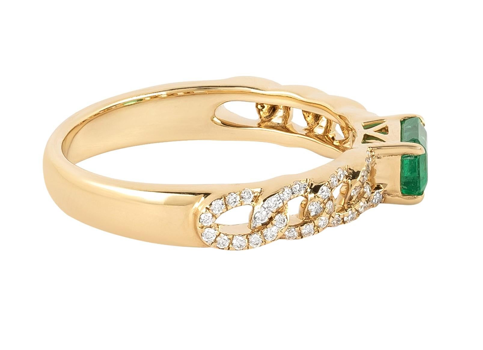 Women's 18 Karat Gold 0.78 Carat Diamond and Emerald Cocktail Ring  For Sale