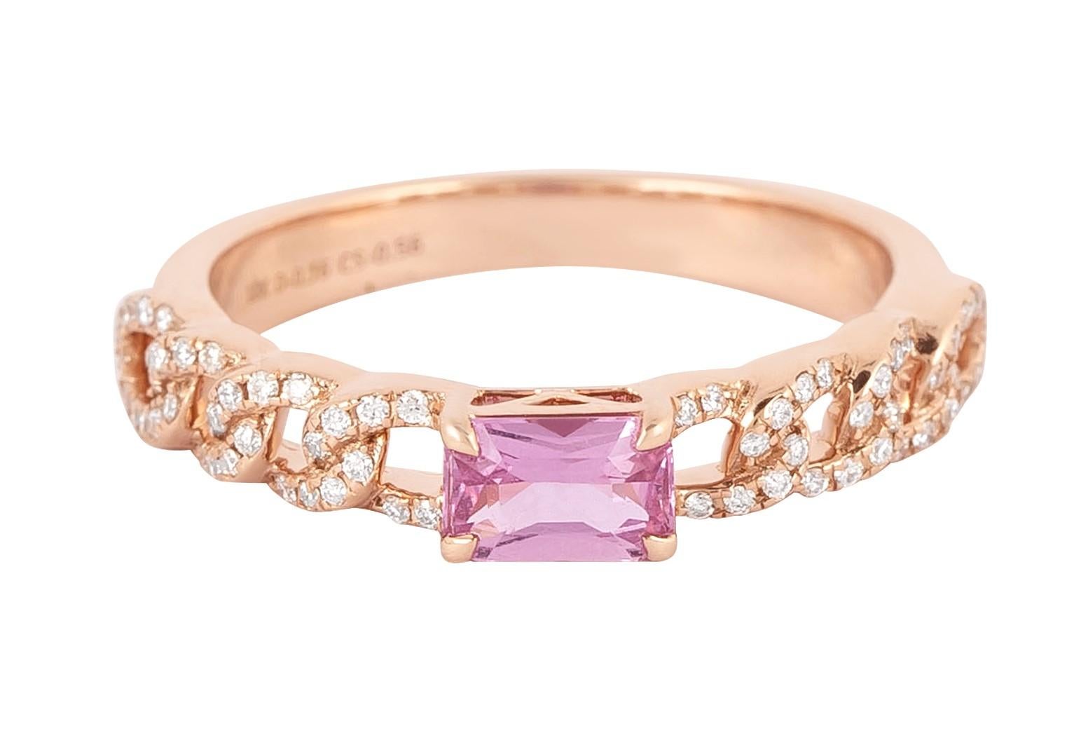 Emerald Cut 18 Karat Gold 0.78 Carat Diamond and Pink Sapphire Cocktail Ring  For Sale