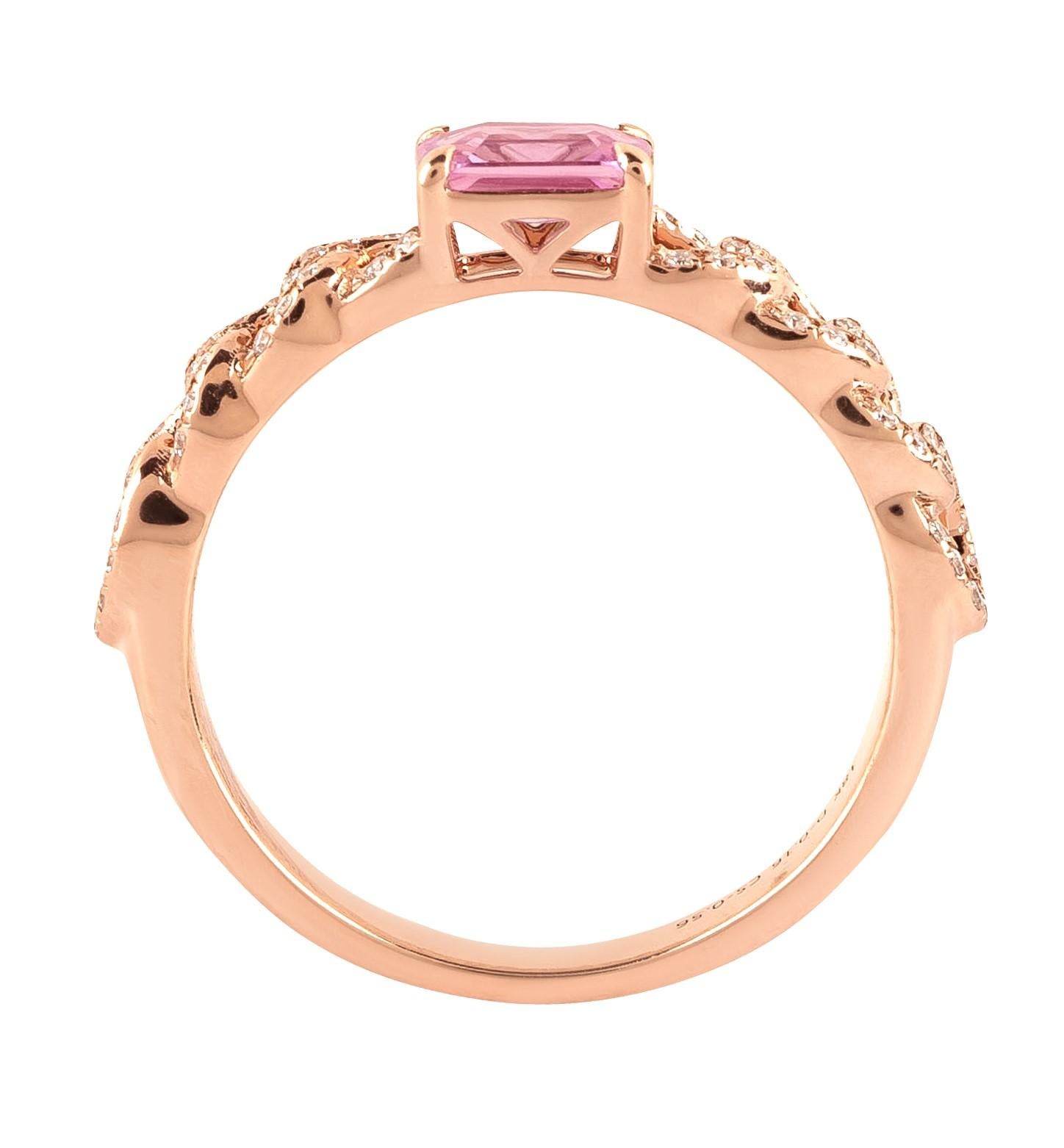 Women's 18 Karat Gold 0.78 Carat Diamond and Pink Sapphire Cocktail Ring  For Sale