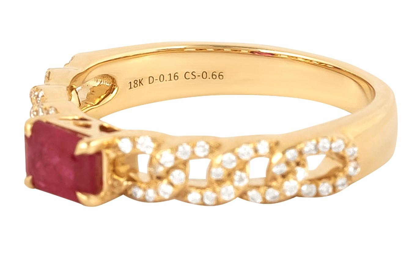 Emerald Cut 18 Karat Gold 0.78 Carat Diamond and Ruby Cocktail Ring  For Sale