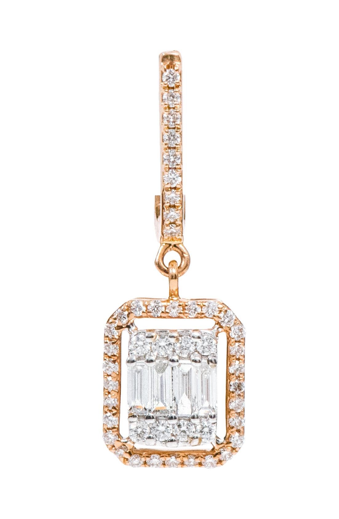 18 Karat Gold 0.89 Carat Diamond Dangle Drop Earrings For Sale 1