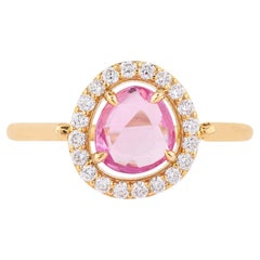 18 Karat Gold 0,95 Karat Diamant und rosa Saphir Solitär-Ring