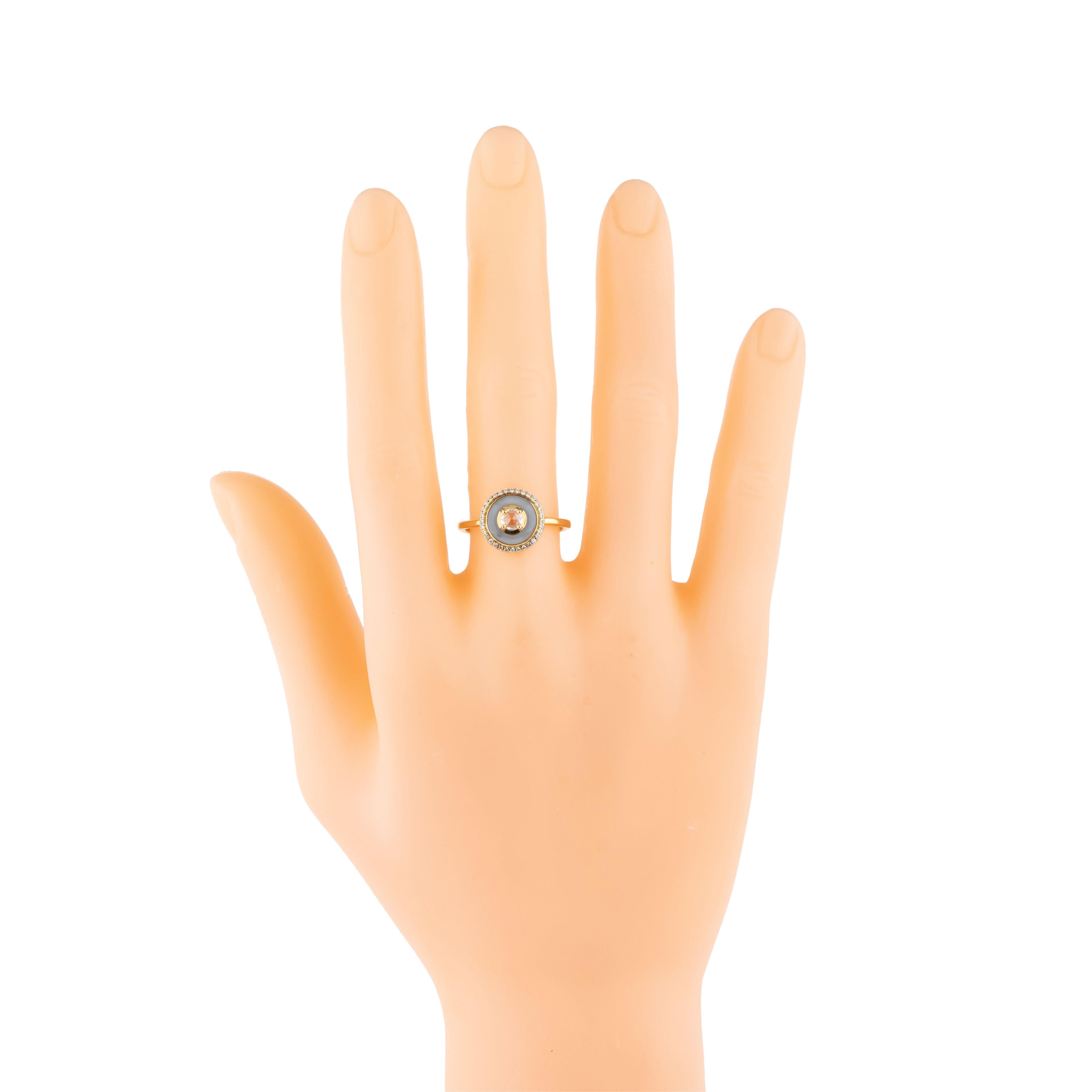 Women's 18 Karat Gold 0.97 Carat Diamond and Chalcedony Cocktail Ring For Sale