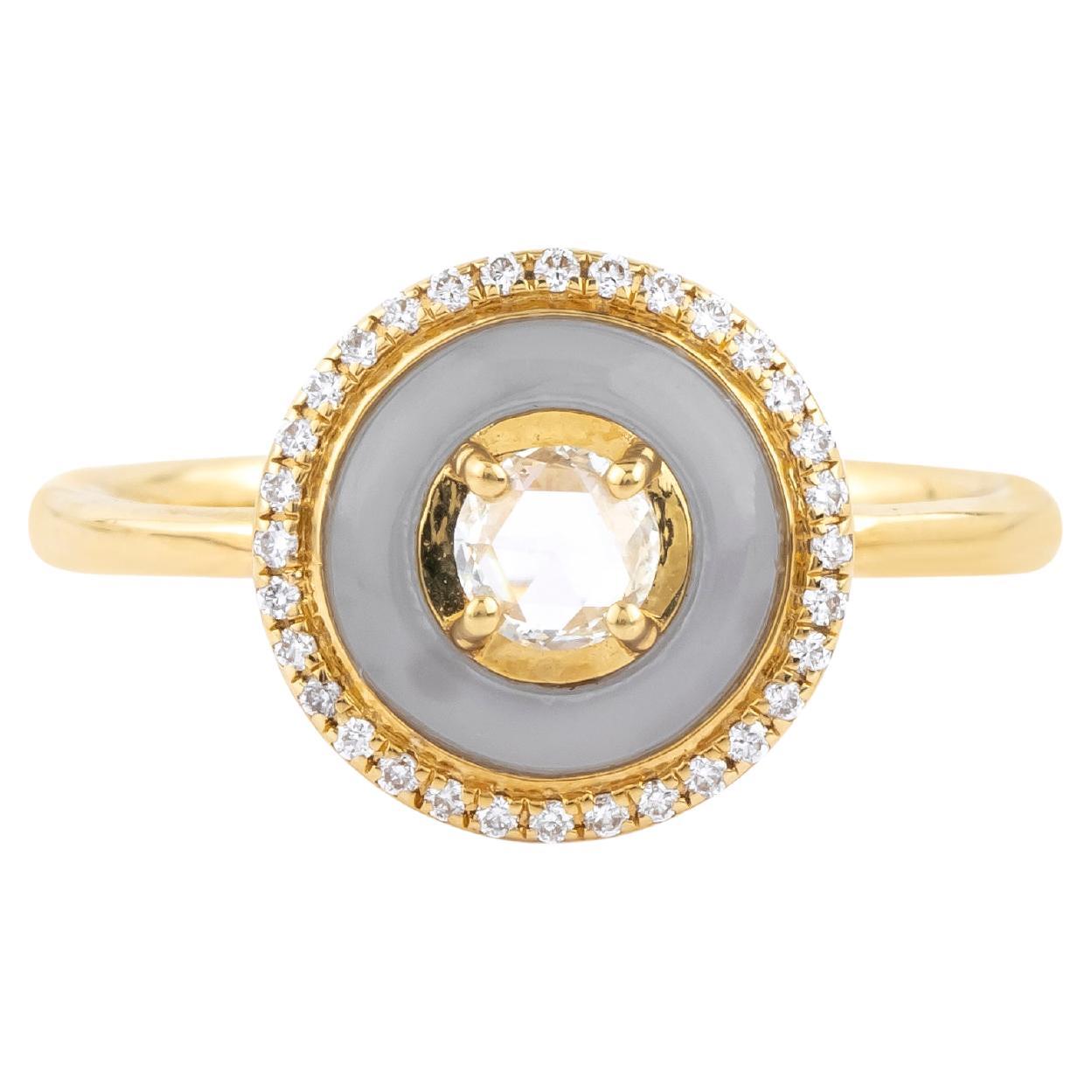 18 Karat Gold 0.97 Carat Diamond and Chalcedony Cocktail Ring For Sale