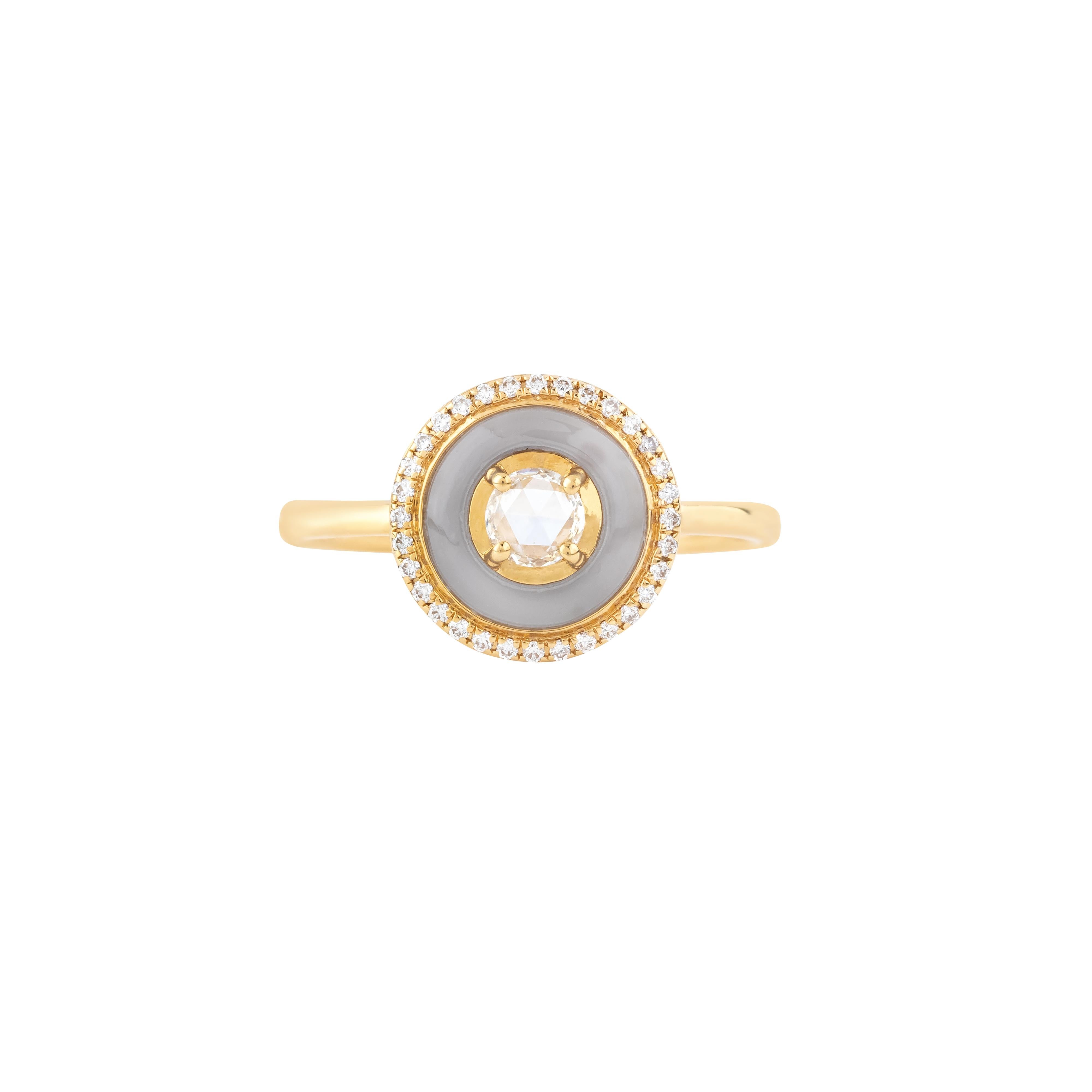 Women's 18 Karat Gold 0.97 Carat Diamond and Chalcedony Fashion Ring For Sale