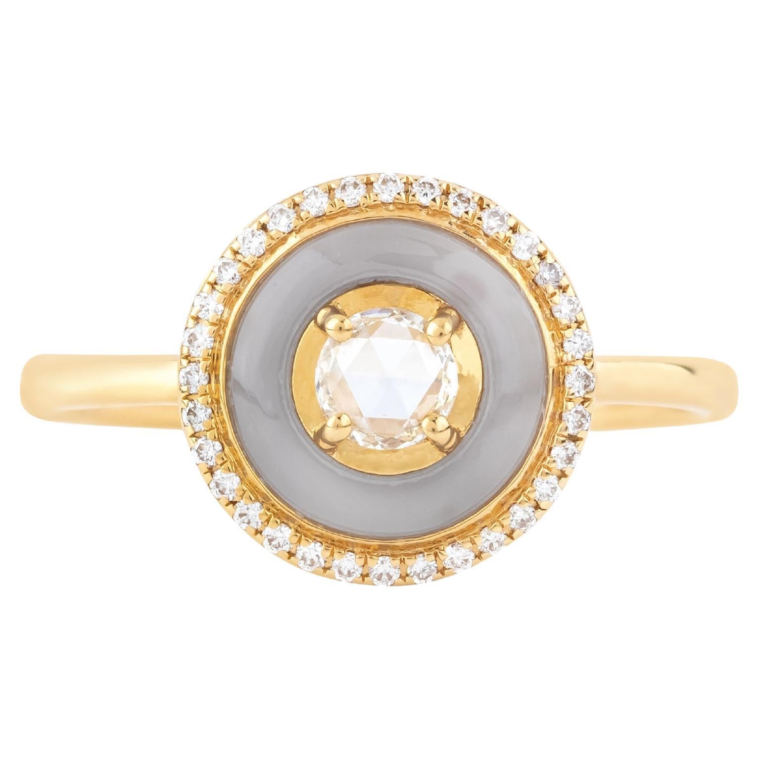 18 Karat Gold 0.97 Carat Diamond and Chalcedony Fashion Ring