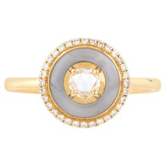 Anillo de moda de oro de 18 quilates con diamantes y calcedonia de 0,97 quilates