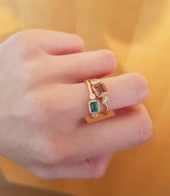 18 Karat Gold 0.97 Carat Brown Diamond Ring 2 White Brilliant Cut Solitaire