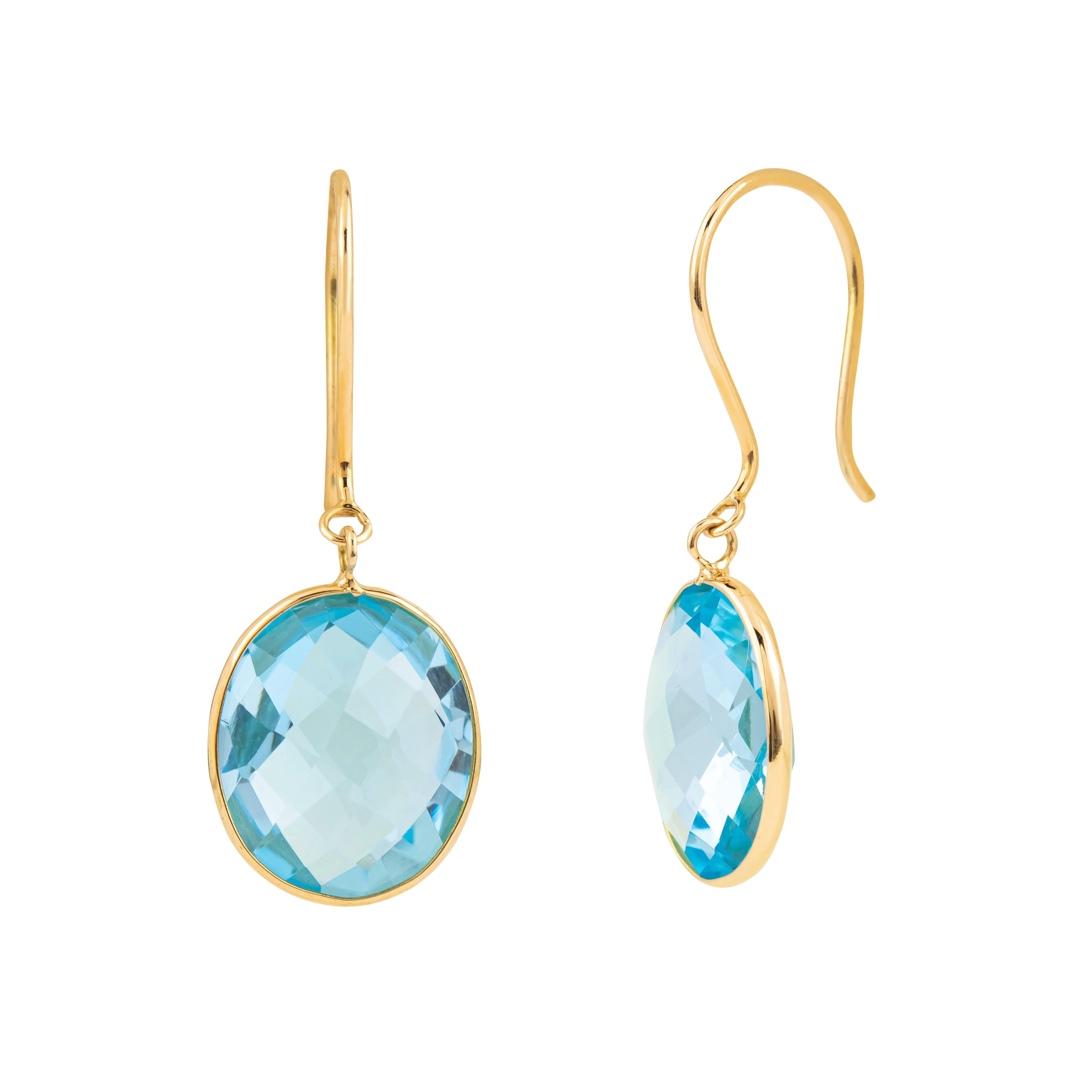 Brilliant Cut 18 Karat Gold 10 Carat Blue Topaz Drop Earrings