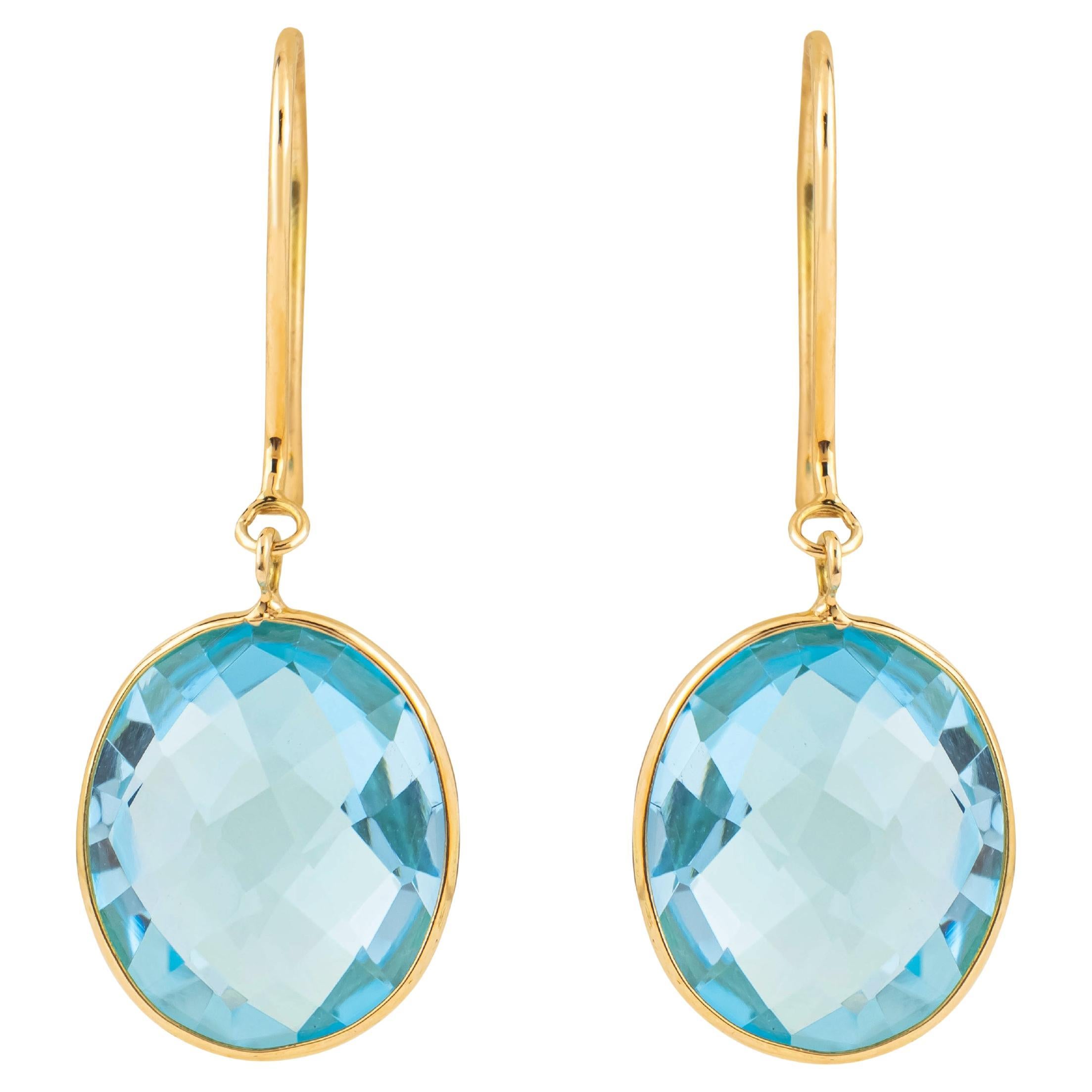 18 Karat Gold 10 Carat Blue Topaz Drop Earrings