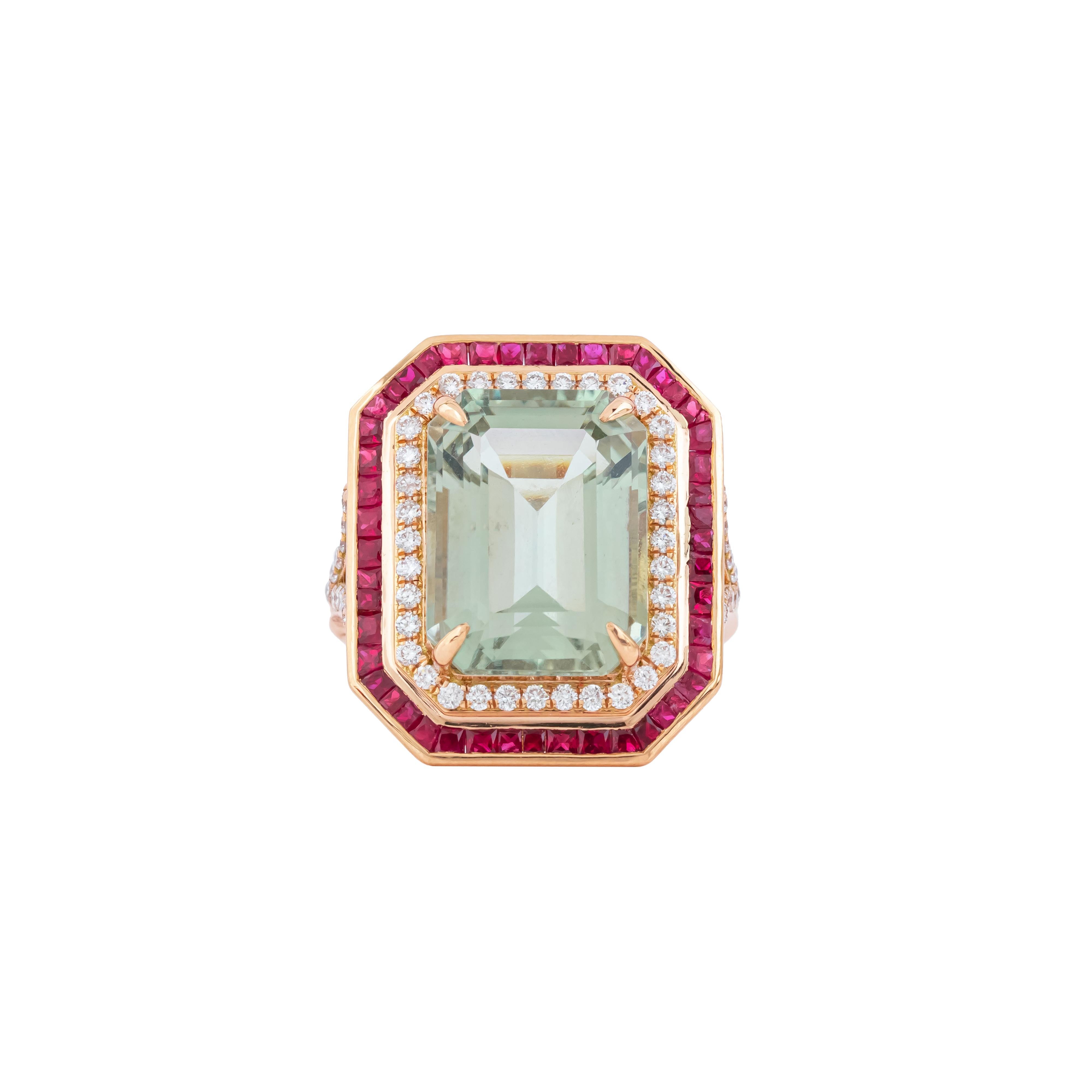 De las mujeres Anillo solitario de oro de 18 quilates con diamante de 10,04 quilates, amatista verde y rubí en venta