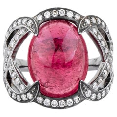 18 Karat Gold 10.17 Carats Tourmaline and Diamond Solitaire Ring