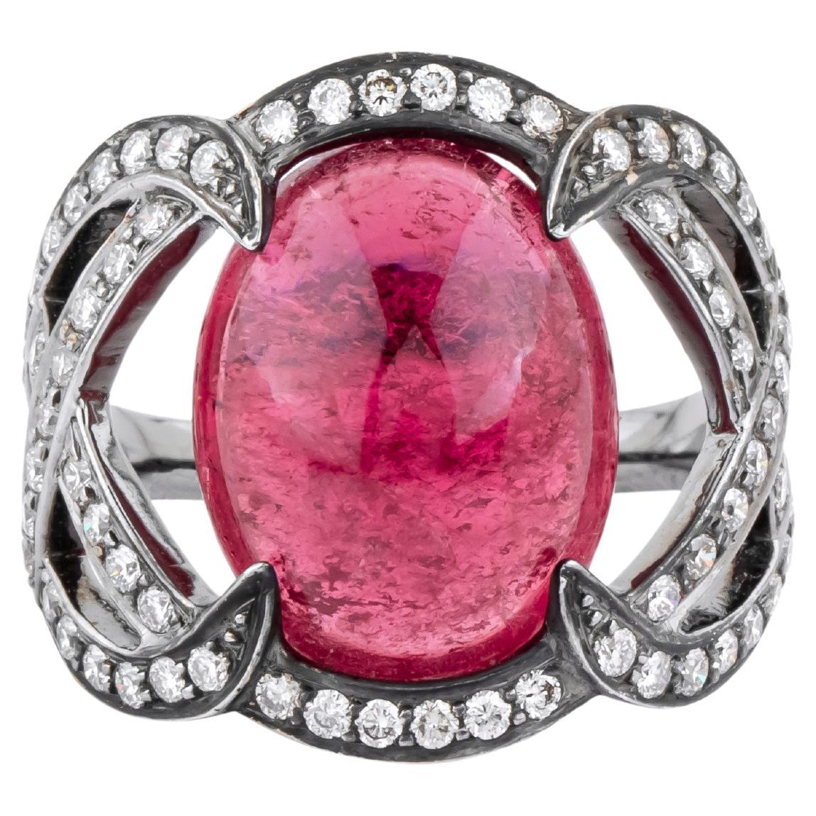18 Karat Gold 10.17 Carats Tourmaline and Diamond Solitaire Ring