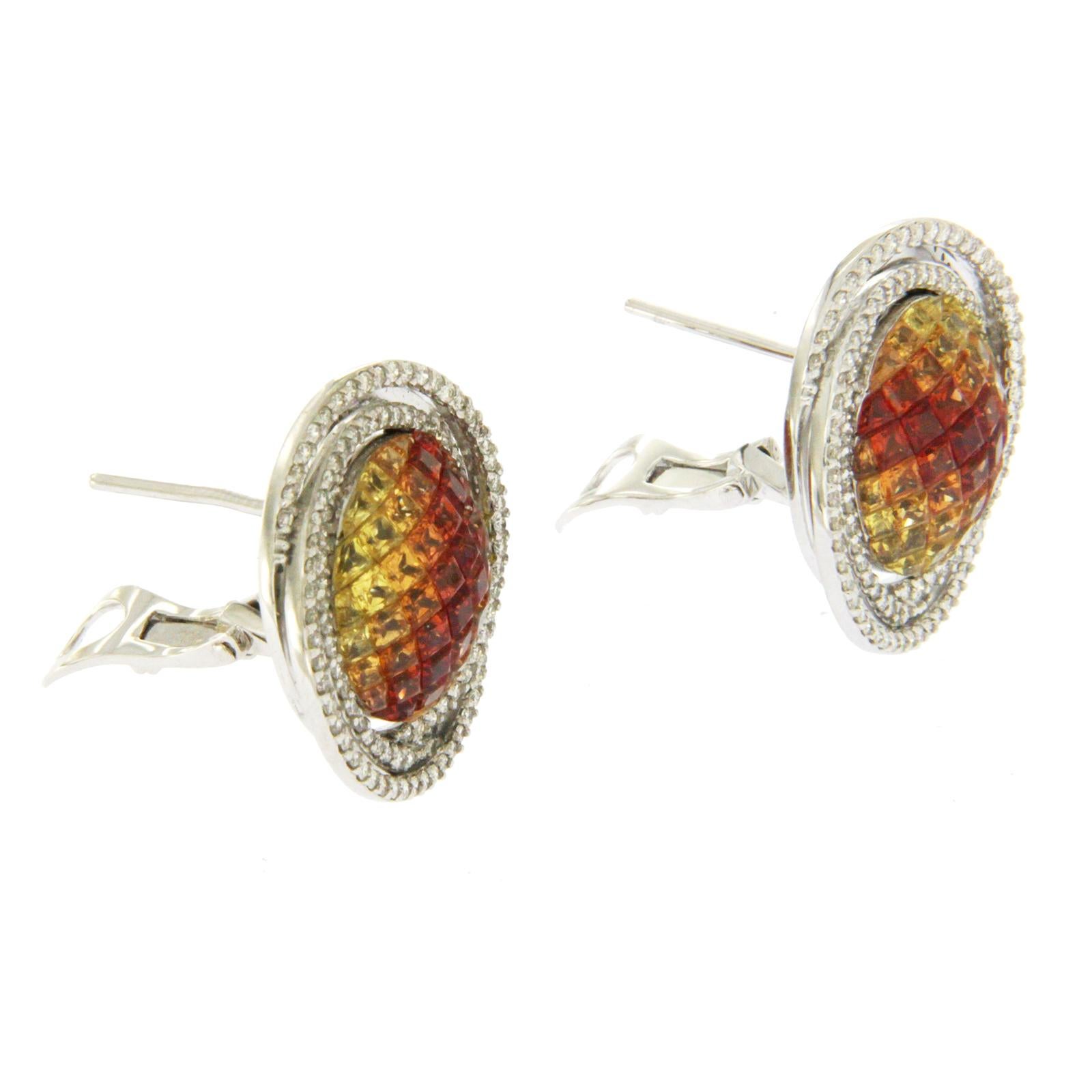 18 Karat Gold 1,04 Karat Diamanten und 8,51 Karat Multi Saphir Runde Ohrringe im Zustand „Neu“ im Angebot in Los Angeles, CA