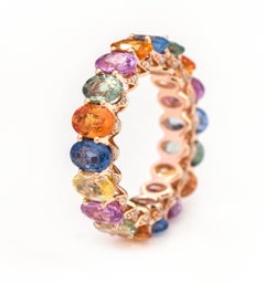 18 Karat Gold 10.47 Carat Oval-Cut Multi-Sapphire and Diamond Eternity Band Ring