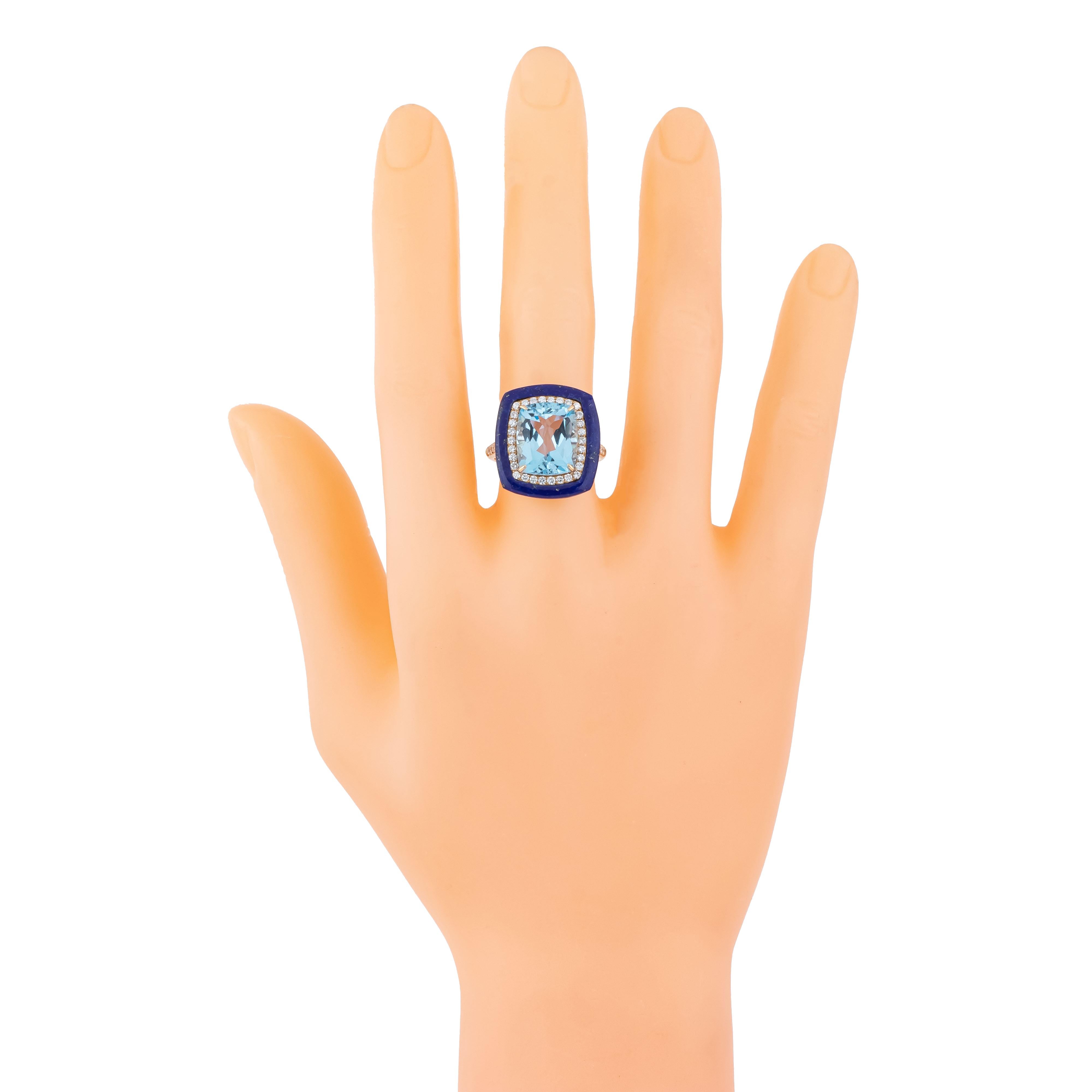 18 Karat Gold 10.5 Carat Diamond, Lapis Lazuli and Blue Topaz Solitaire Ring In New Condition For Sale In Jaipur, IN