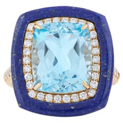 18 Karat Gold 10.5 Carat Diamond, Lapis Lazuli and Blue Topaz Solitaire Ring