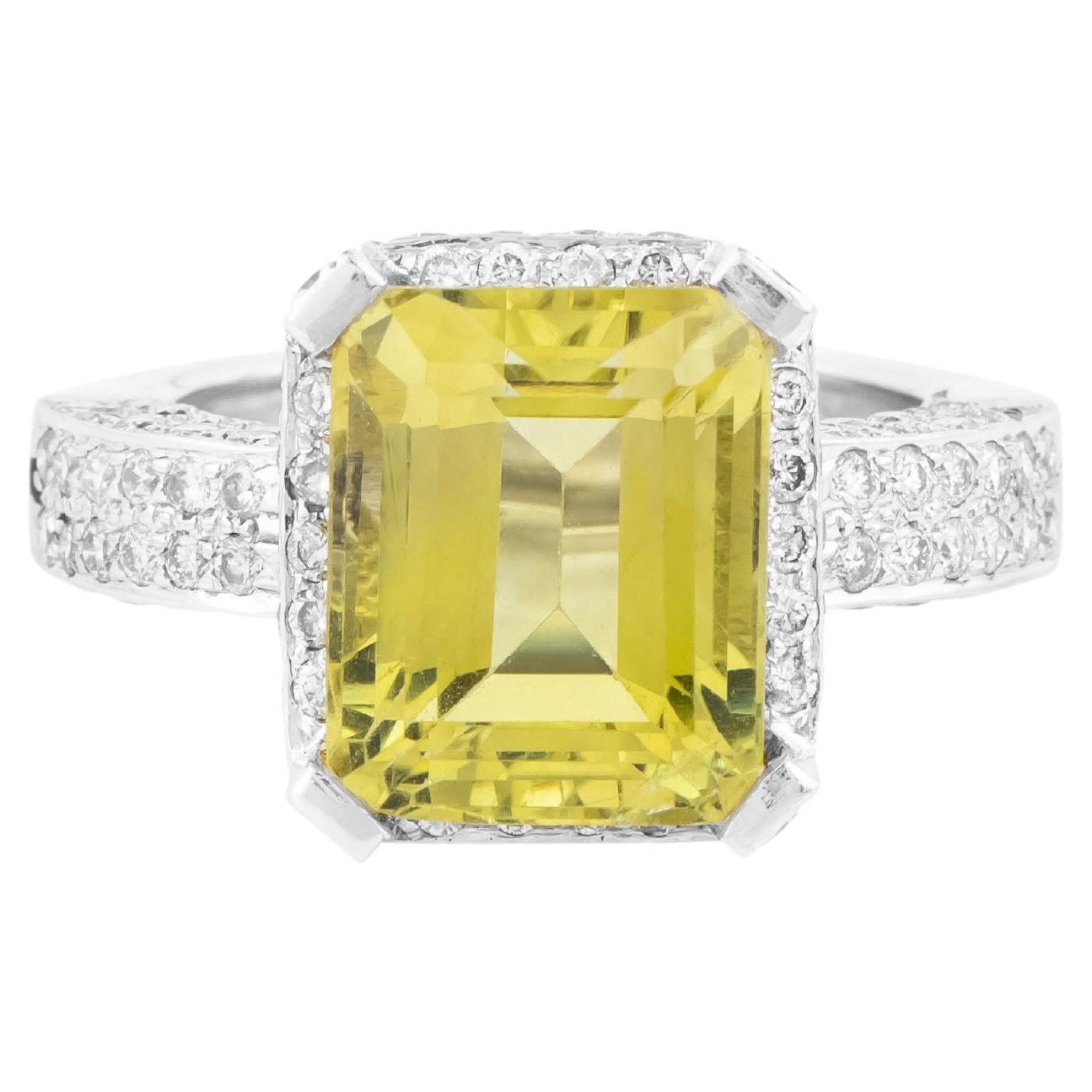 Anillo Cóctel de Oro de 18 Kilates, 10,6 Quilates, Topacio Limón y Diamantes