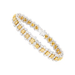 18 Karat Gold 10.691 Carat Yellow Diamond and Diamond Tennis Bracelet